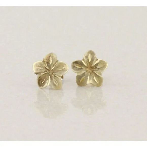 10k Yellow Gold Plumeria Flower Earrings Stud Post - Picture 1 of 8